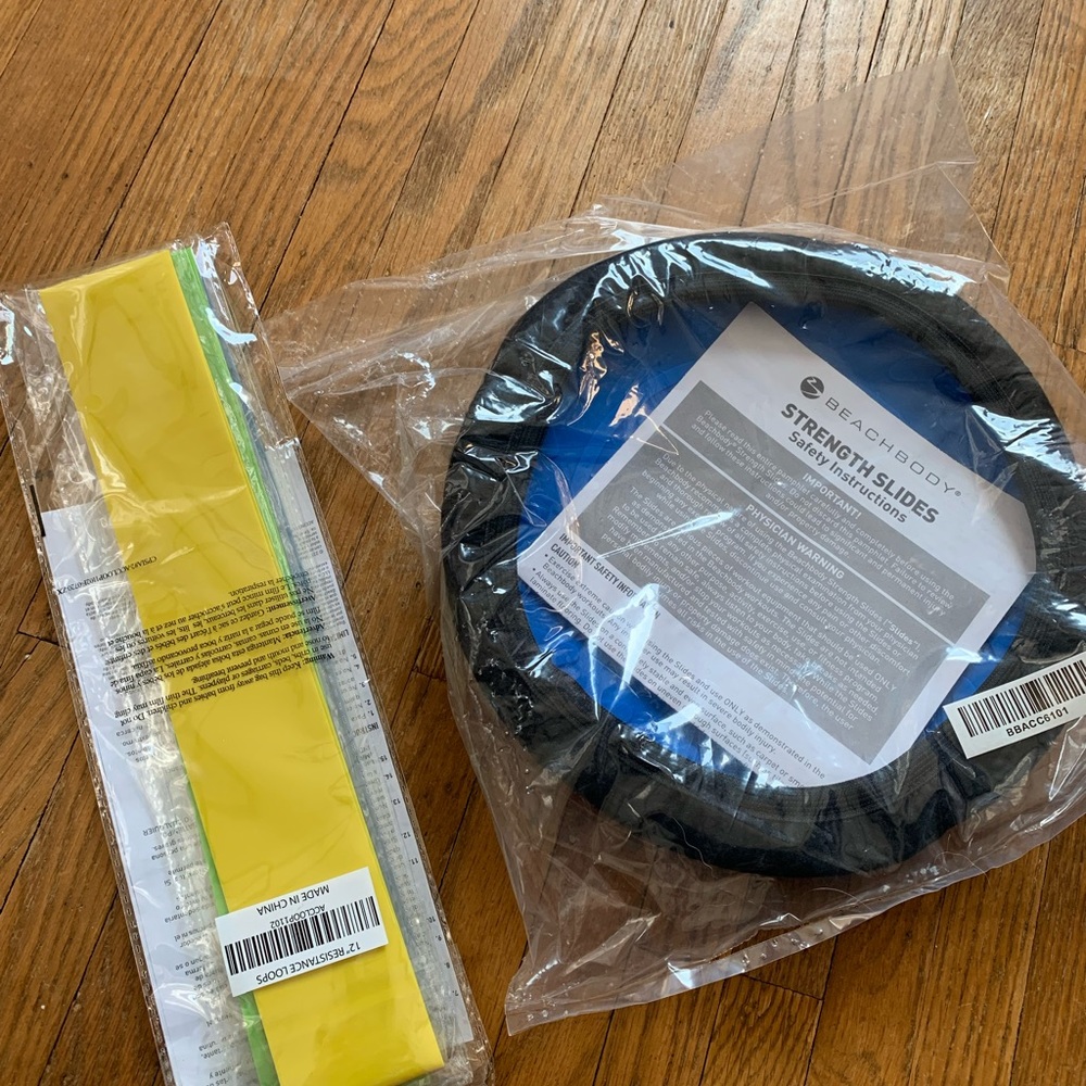 Beachbody sliders and resistance bands